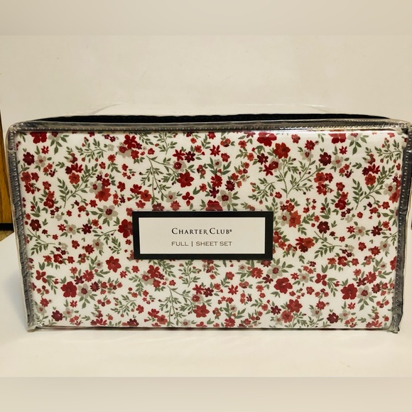 Charter Club Flannel Full Sheet Set 100% Cotton Red Floral New, 4 Pcs - Picture 6 of 8